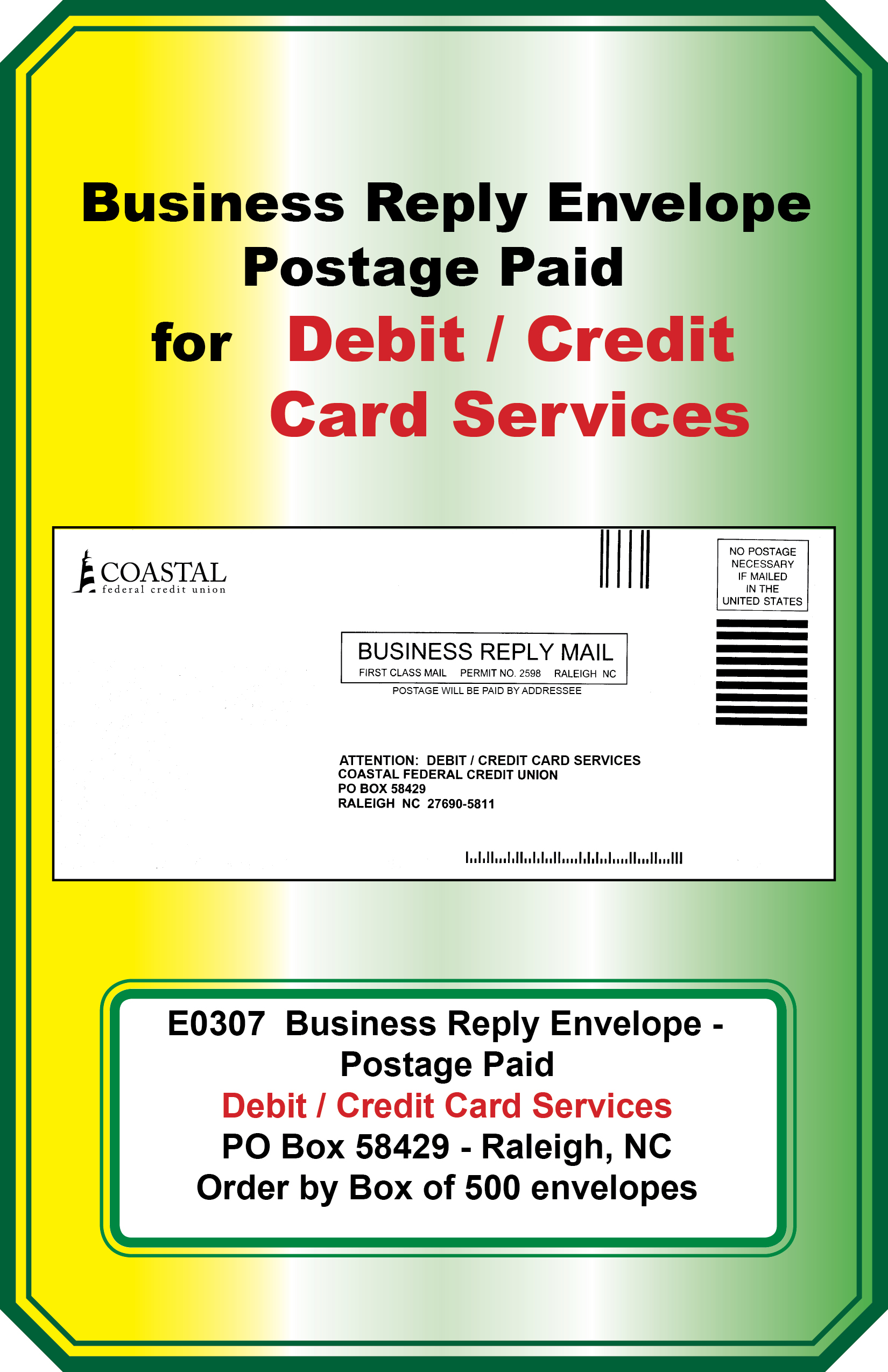 Business Reply Envelope (Card Services)**<b>Order By:Box of 500 envelopes<b>